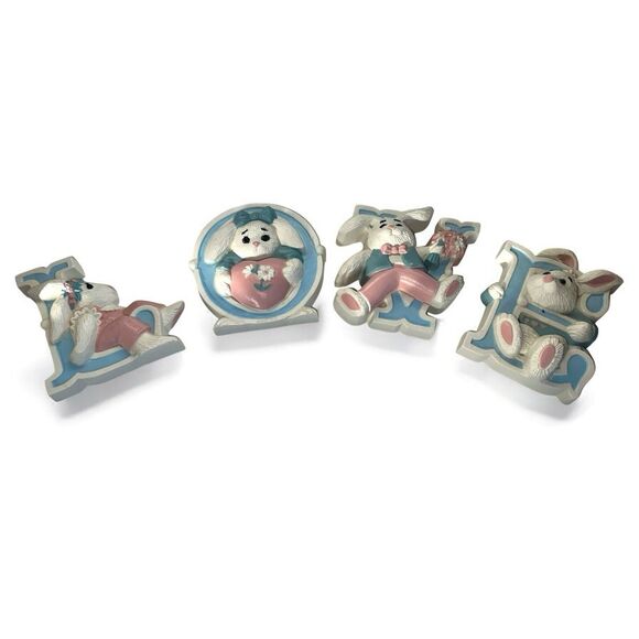 Homco Burwood Wall Plaques Set Bunnies Vintage Nursery Wall Decor 1970s Plastic - Picture 2 of 11